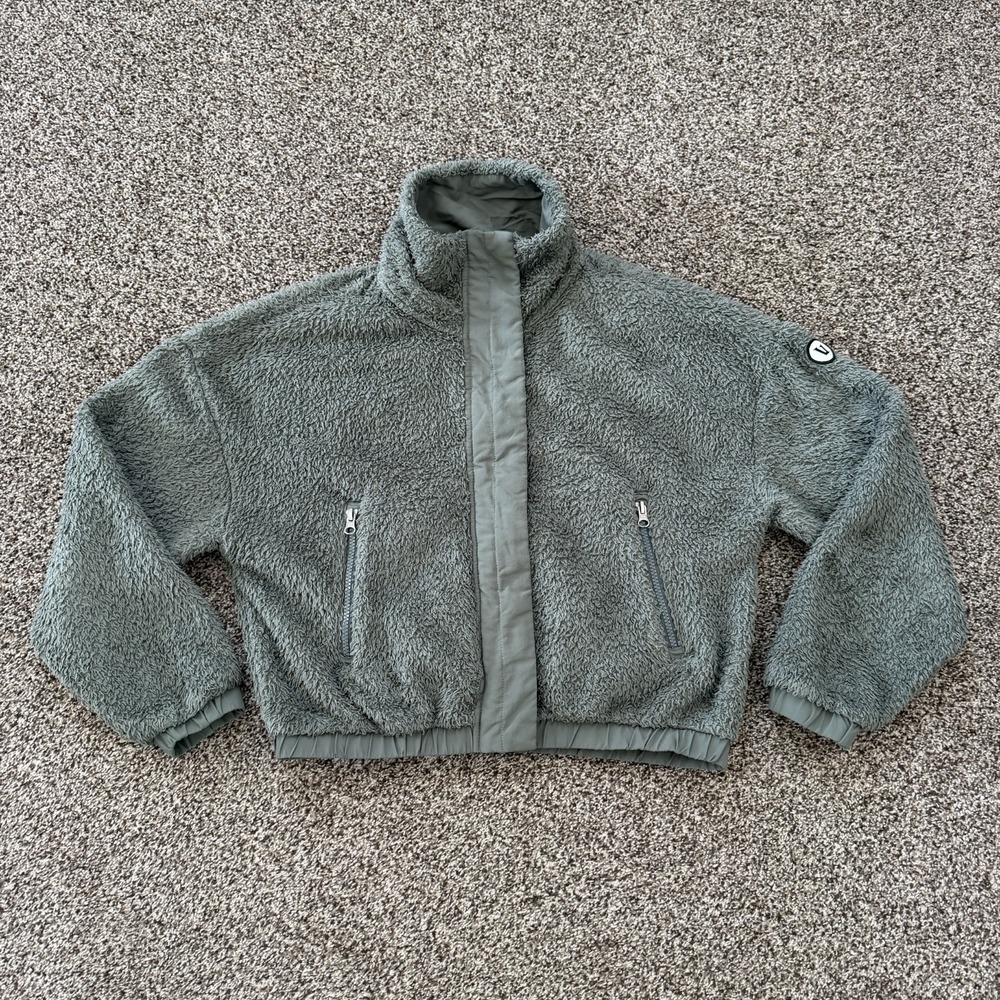 Vuori Cozy Sherpa Jacket Dusty Pine Fleece Full Zip VW530 Size XS Oversize Crop